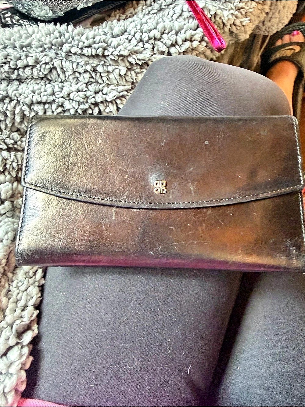 Bosca Black Leather Wallet with Gold-Tone Clasp